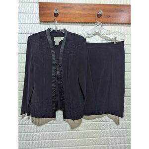 Karin Stevens Vintage Women's Black Two-Piece Skirt & Blazer Suit Set Size 12